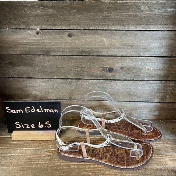 Womens Sam Edelman Gigi Silver Leather Sandals‎ Shoes Size 6 6.5 M GUC - Picture 1 of 7